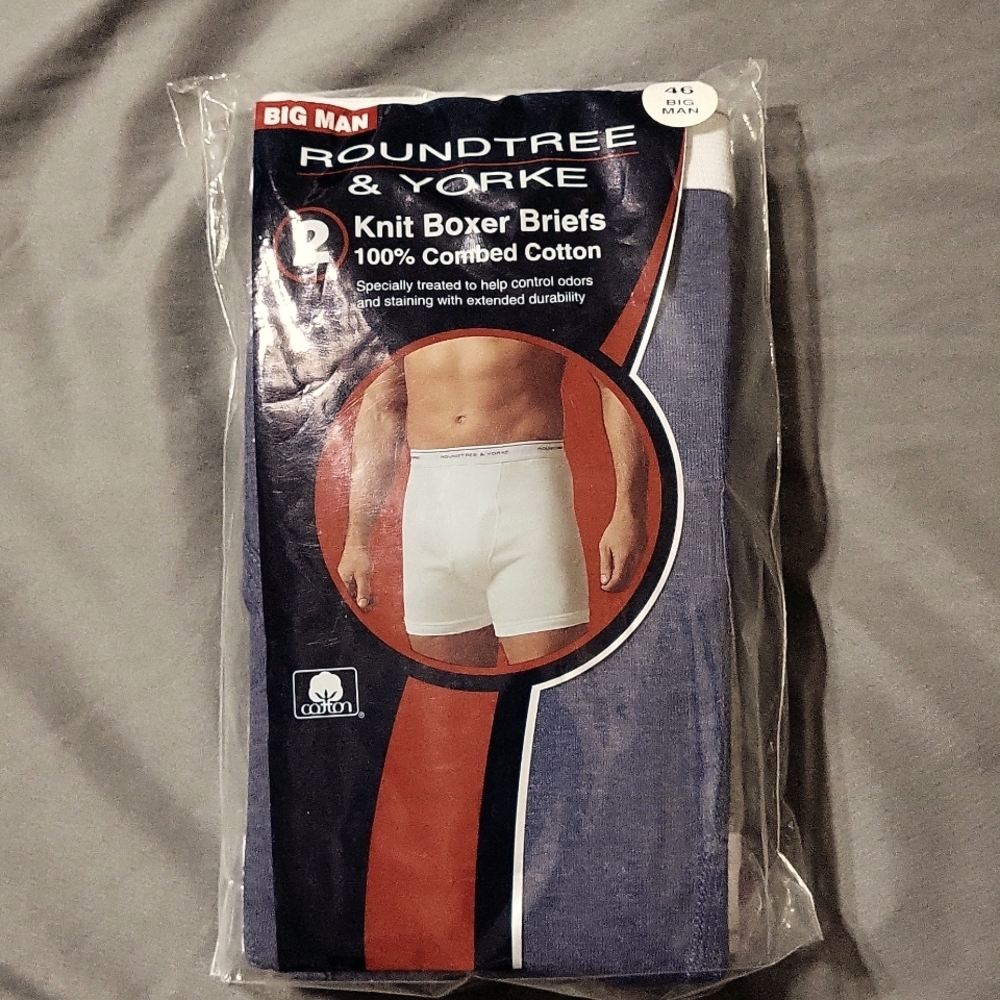 Roundtree & Yorke men's 2 Knit boxer briefs, 46, Blue and Grey